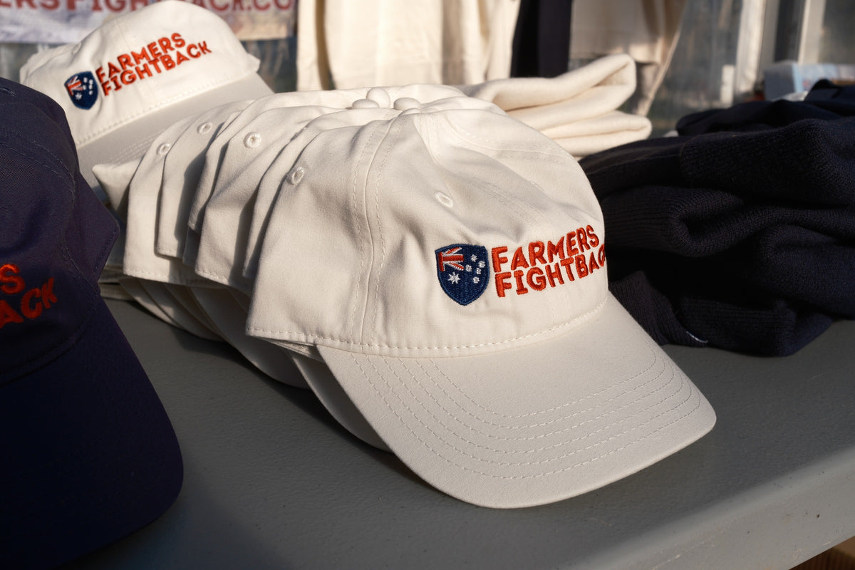 Farmers Fightback cream cap with embroidered badge