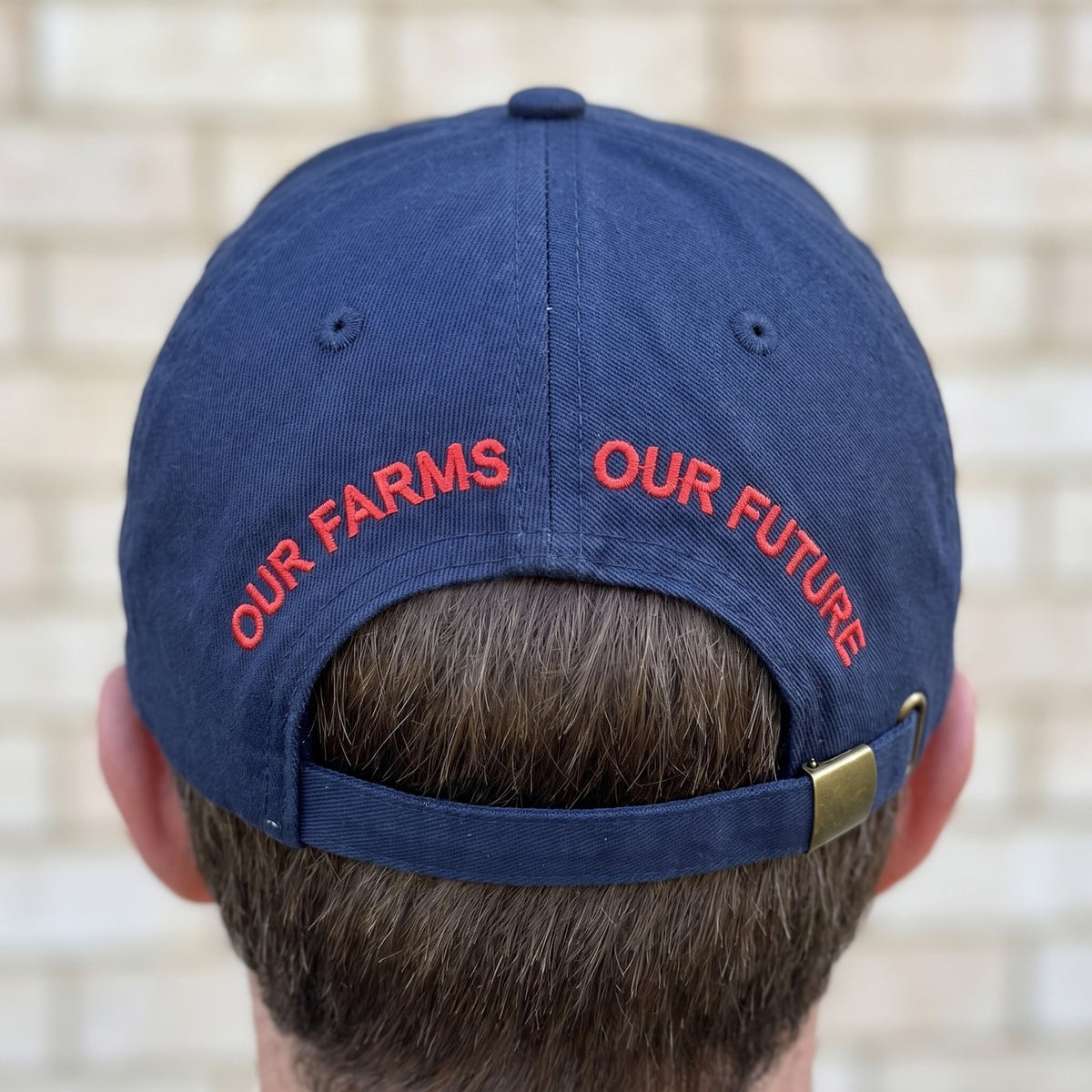 Midnight blue cap back, Our Farms Our Future in red