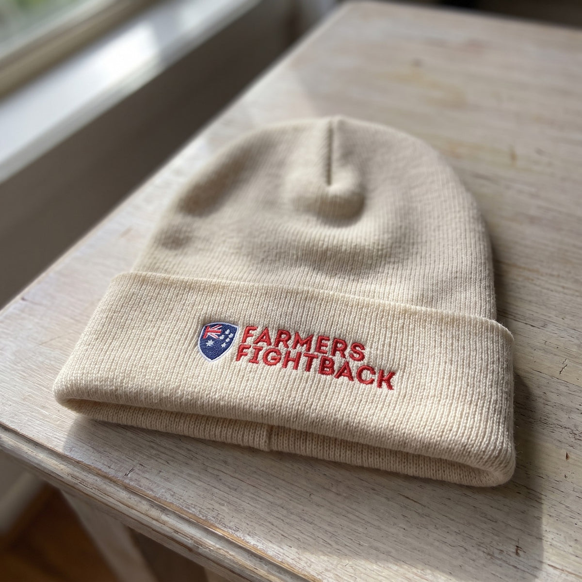 Cream beanie, product view