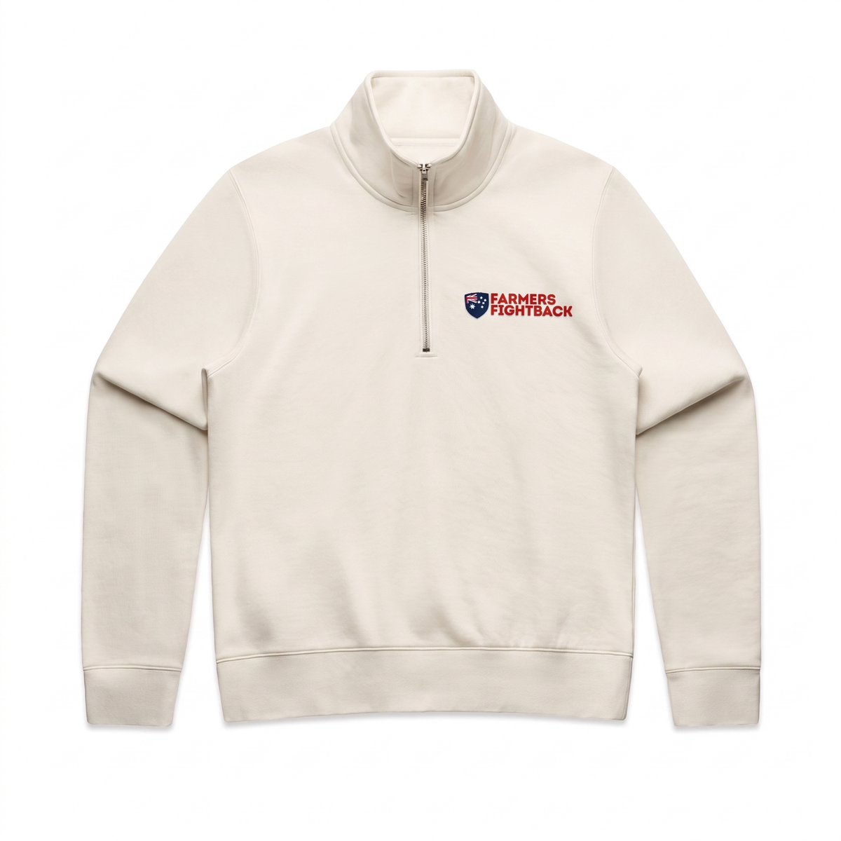 Farmers Fightback cream quarter zip, womens fit, flat product view