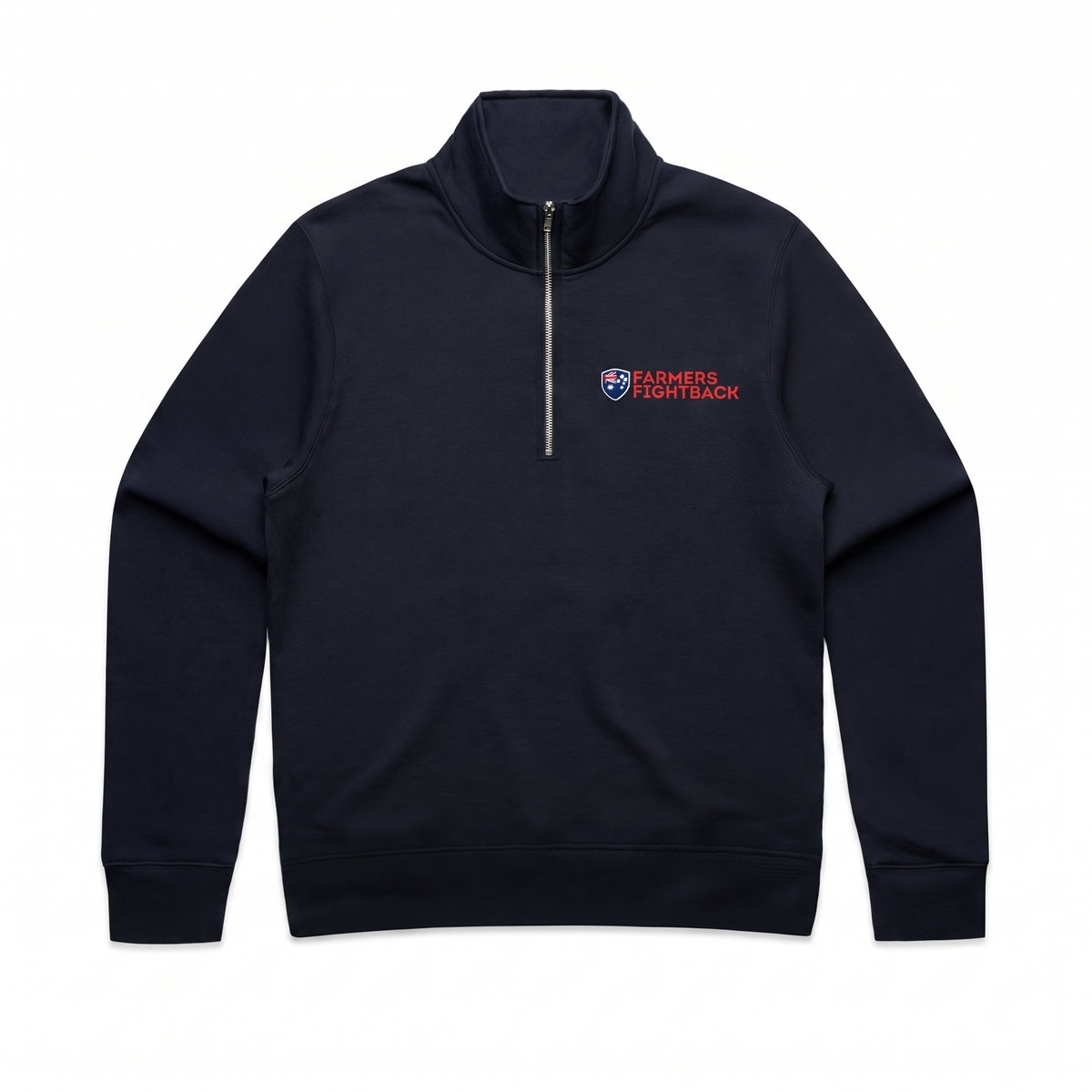 Farmers Fightback navy quarter zip, womens fit, flat product view