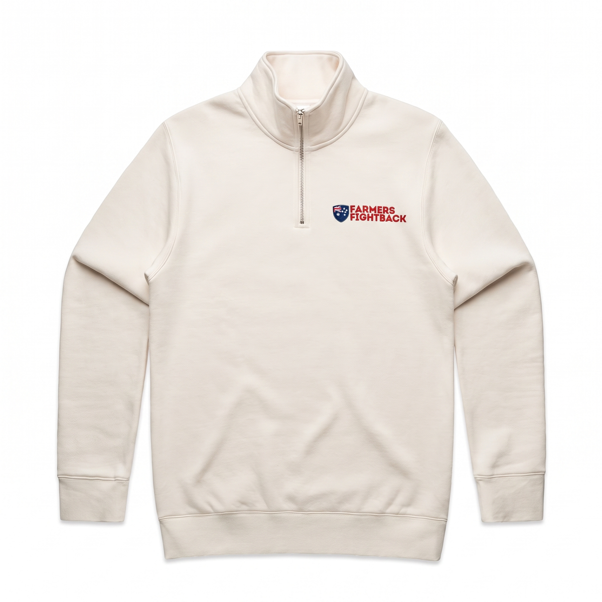 Farmers Fightback cream quarter zip, mens fit, flat product view