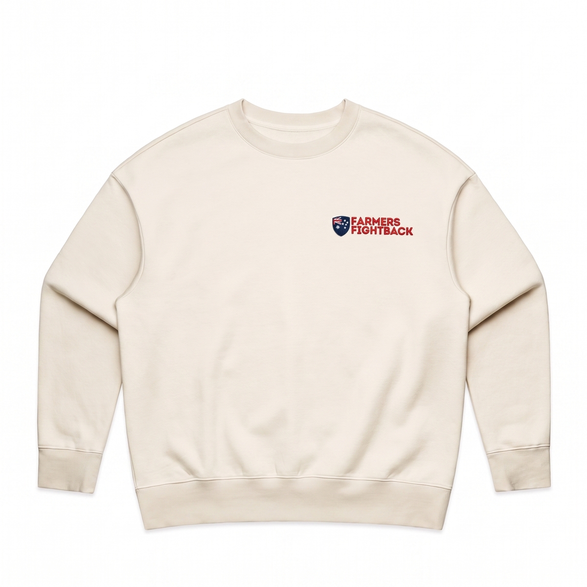 Farmers Fightback cream crew jumper, womens fit, flat product view