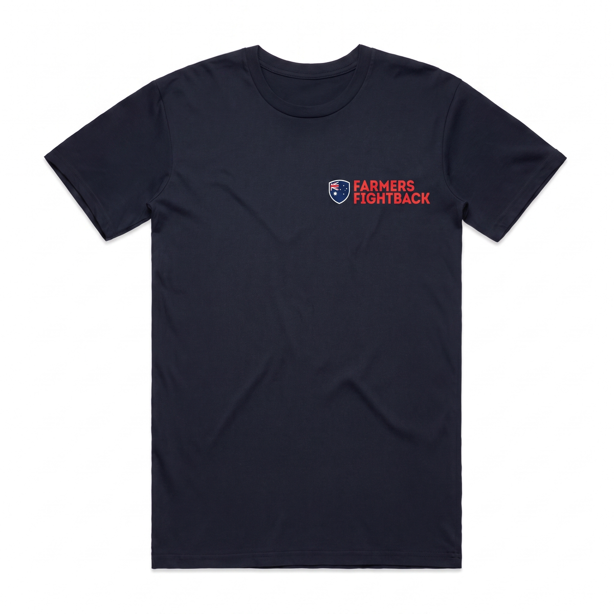 Farmers Fightback navy t-shirt, mens fit, flat product view