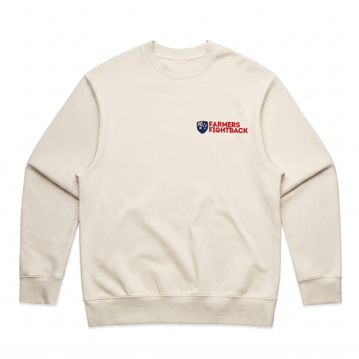 Farmers Fightback cream crew jumper, mens fit, flat product view