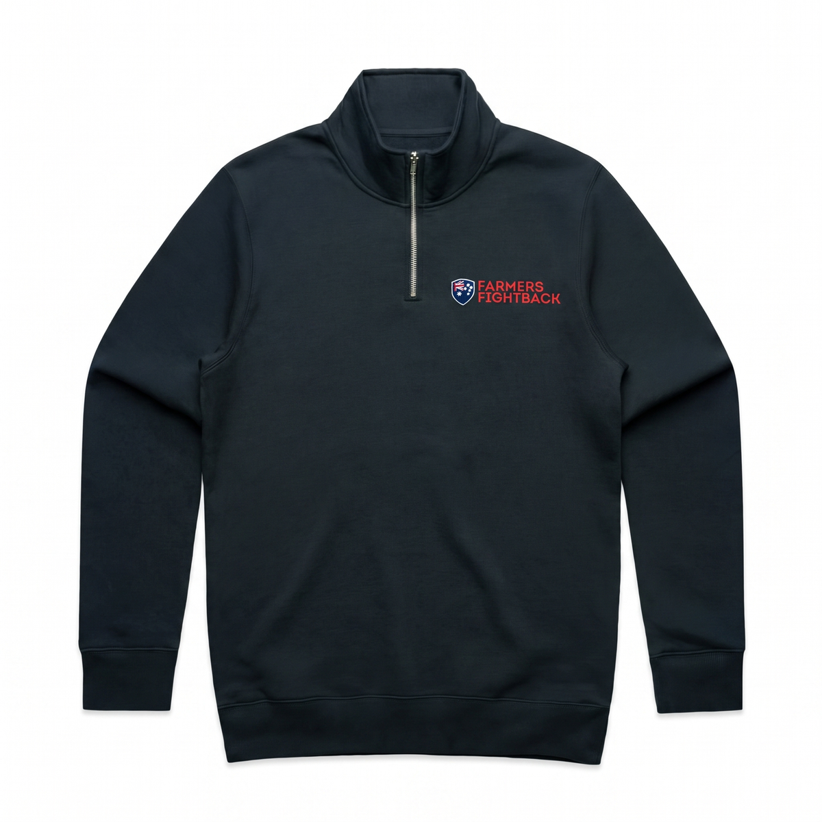 Farmers Fightback navy quarter zip, mens fit, flat product view